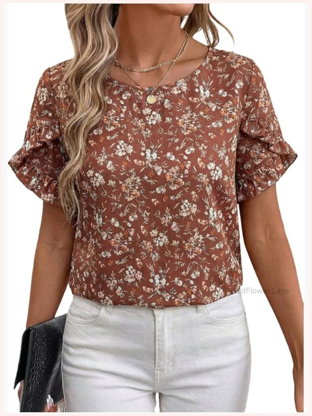 Boho Floral Ruffle Short Sleeve Blouse Vacation Summer Top